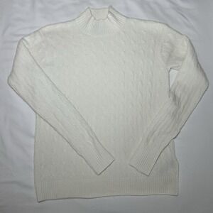 J Crew Cable Knit Sweater Extra Soft Yarn Natural Mock Neck BU741 Women's Size S